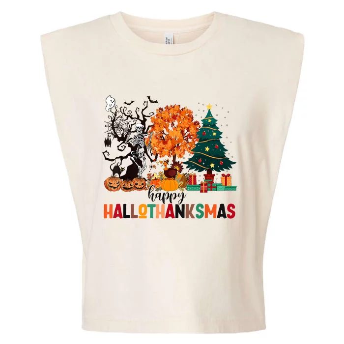 Skeleton Halloween Thanksgiving Xmas Happy Hallothanksmas Garment-Dyed Women's Muscle Tee