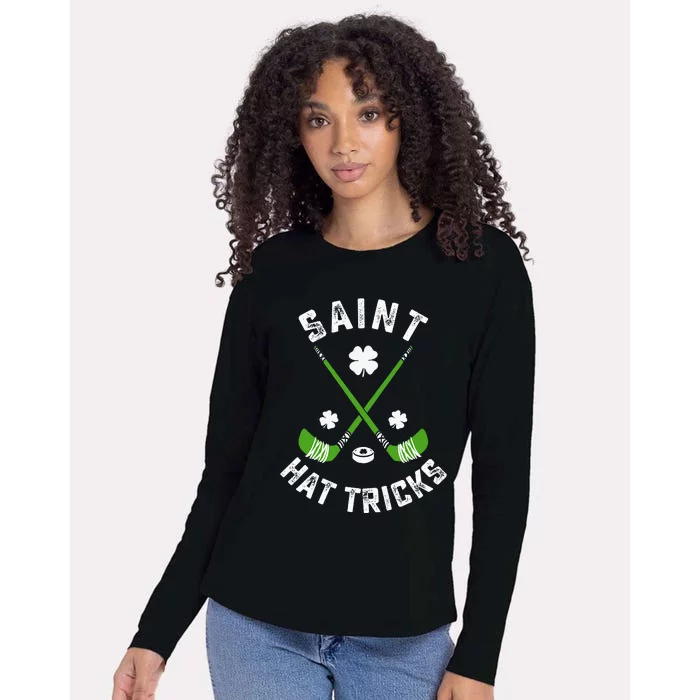 Saint Hat Tricks Hockey Shamrock clover St Patricks Day Womens Cotton Relaxed Long Sleeve T-Shirt