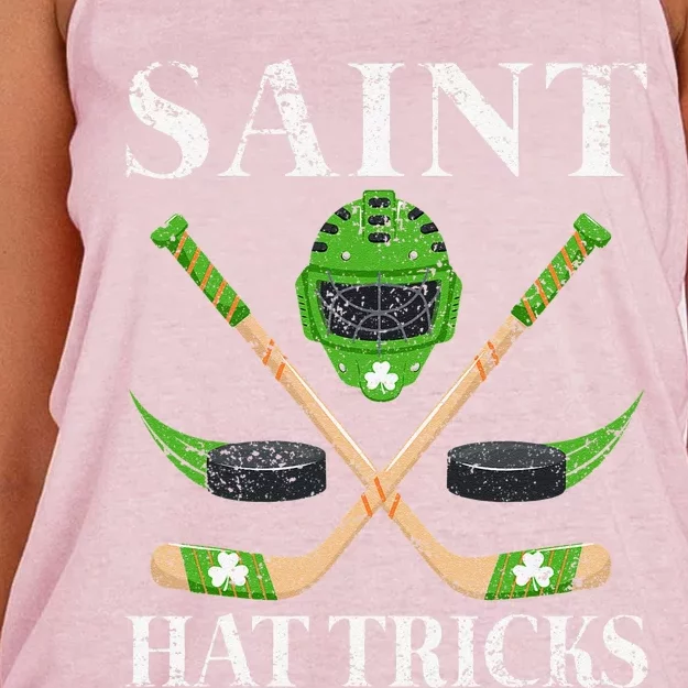 Saint Hat Tricks Leprechaun Lover Hockey St. Patrick's Day Women's Knotted Racerback Tank