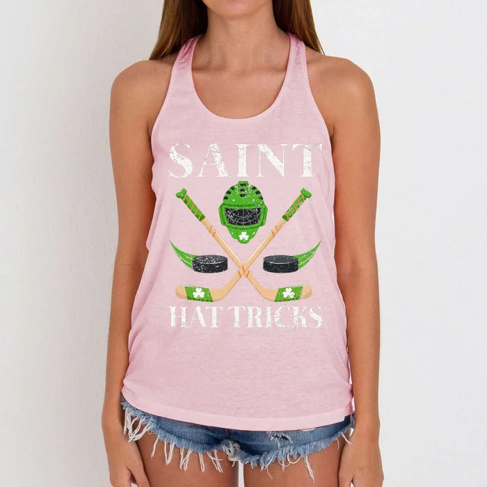 Saint Hat Tricks Leprechaun Lover Hockey St. Patrick's Day Women's Knotted Racerback Tank