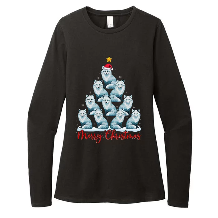 Santa Hat Ugly Xmas Funny Arctic Fox Christmas Tree Womens CVC Long Sleeve Shirt