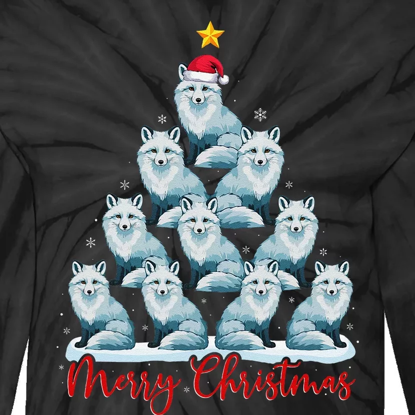 Santa Hat Ugly Xmas Funny Arctic Fox Christmas Tree Tie-Dye Long Sleeve Shirt