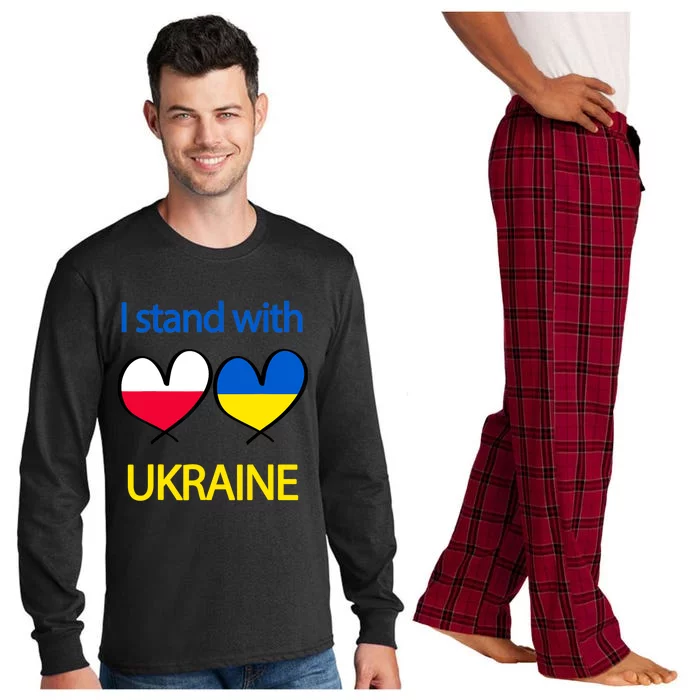 Support Heart Ukrainian Poland Flag I Stand With Ukraine Cool Gift Long Sleeve Pajama Set