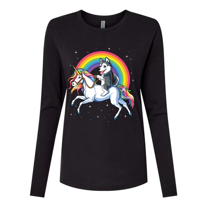 Siberian Husky Unicorn T Girl Space Galaxy Rainbow Womens Cotton Relaxed Long Sleeve T-Shirt