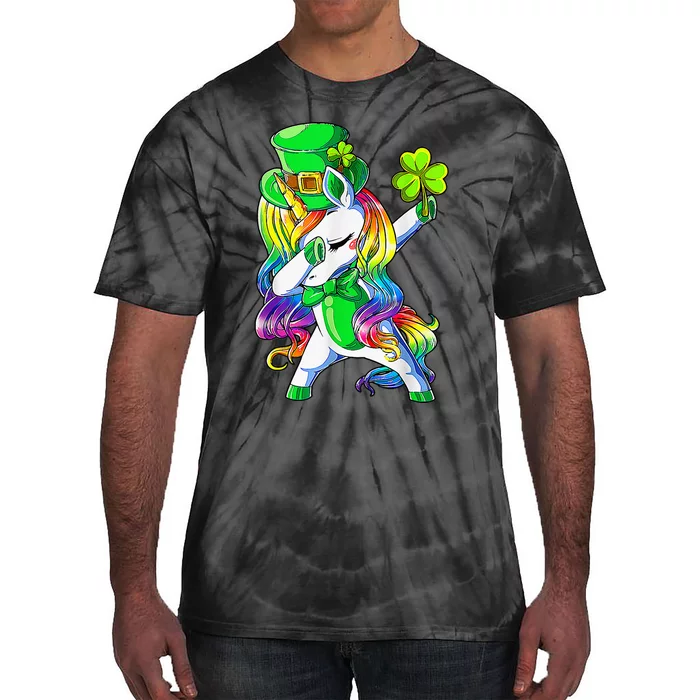 Shamrock Heart Unicorn Face Irish Happy St Patrick's Day Tie-Dye T-Shirt