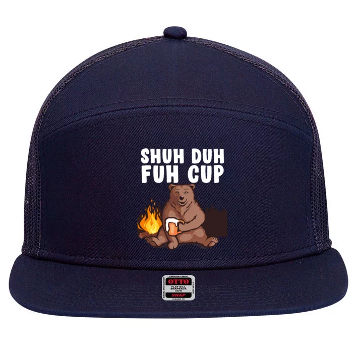 Shuh Duh Fuh Cup Bear Drinking Beer Camping 7 Panel Mesh Trucker Snapback Hat