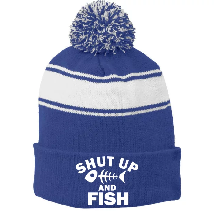 Shut Up And Fish Fishing Stripe Pom Pom Beanie