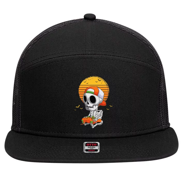 Skeleton Halloween Video Gamer 7 Panel Mesh Trucker Snapback Hat