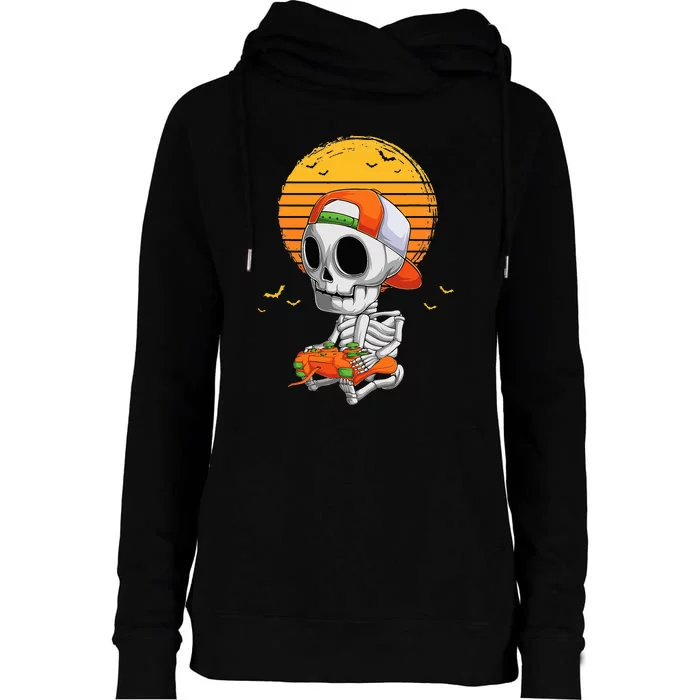 Skeleton Halloween Video Gamer Womens Funnel Neck Pullover Hood