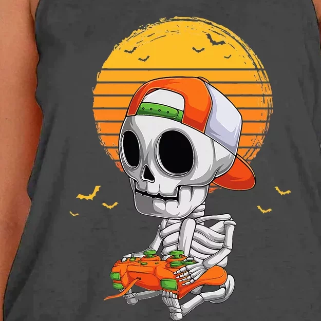 Skeleton Halloween Video Gamer Women's Knotted Racerback Tank