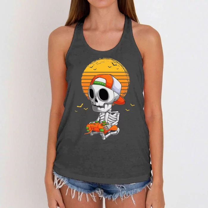 Skeleton Halloween Video Gamer Women's Knotted Racerback Tank