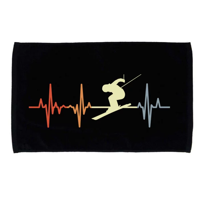 Skier Heartbeat Vintage Skiing Lover Extreme Sports Funny Gift Microfiber Hand Towel