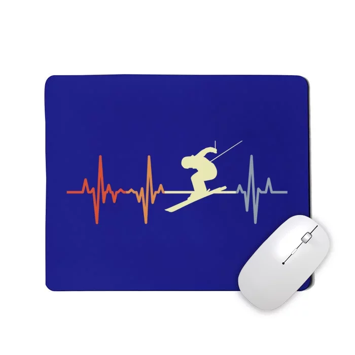 Skier Heartbeat Vintage Skiing Lover Extreme Sports Funny Gift Mousepad