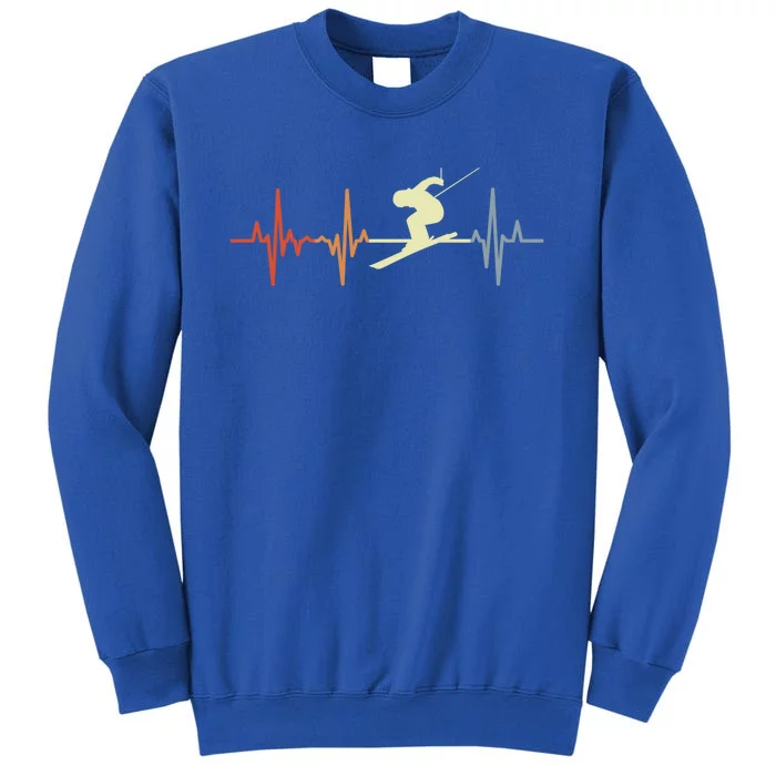 Skier Heartbeat Vintage Skiing Lover Extreme Sports Funny Gift Tall Sweatshirt