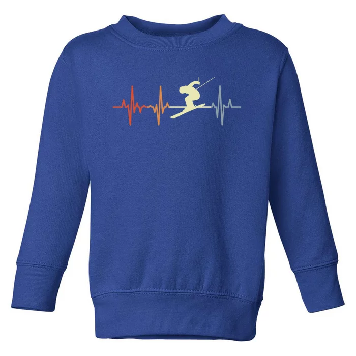 Skier Heartbeat Vintage Skiing Lover Extreme Sports Funny Gift Toddler Sweatshirt