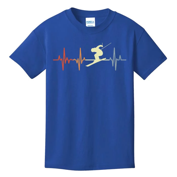 Skier Heartbeat Vintage Skiing Lover Extreme Sports Funny Gift Kids T-Shirt