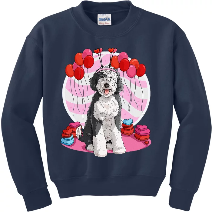 Sheepadoodle Heart Valentine Day Dog Gift Kids Sweatshirt