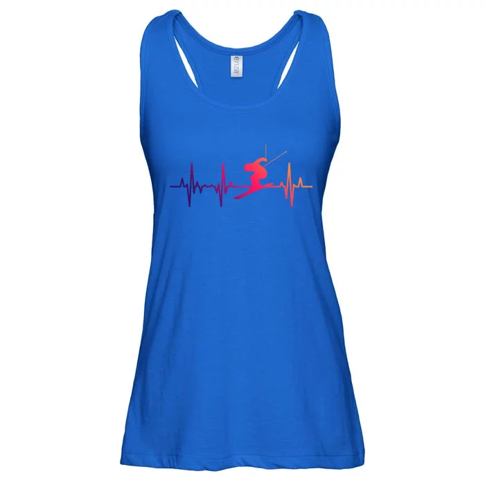 Skier Heartbeat Vintage Skiing Lover Extreme Sports Cool Gift Ladies Essential Flowy Tank