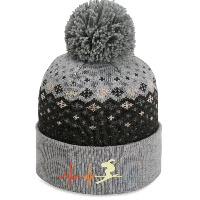 Skier Heartbeat Vintage Skiing Lover Extreme Sports Gift The Baniff Cuffed Pom Beanie