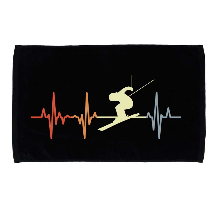 Skier Heartbeat Vintage Skiing Lover Extreme Sports Gift Microfiber Hand Towel