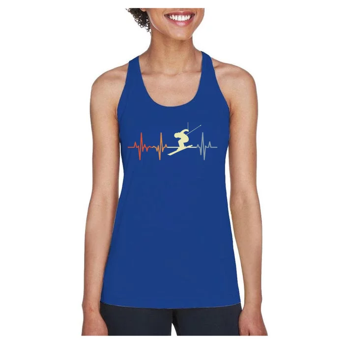 Skier Heartbeat Vintage Skiing Lover Extreme Sports Gift Women's Racerback Tank