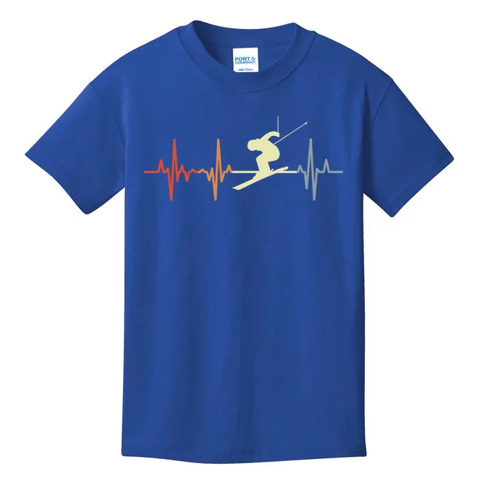 Skier Heartbeat Vintage Skiing Lover Extreme Sports Gift Kids T-Shirt