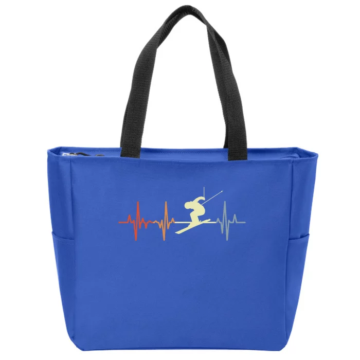 Skier Heartbeat Vintage Skiing Lover Extreme Sports Gift Zip Tote Bag