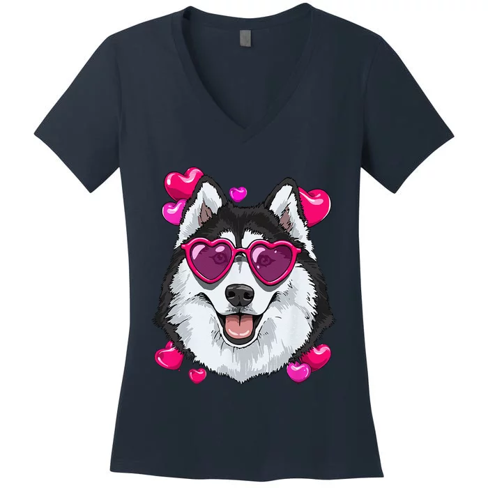 Siberian Husky Valentines Lovers Dog Breeders Owner Keeper Women's V-Neck T-Shirt