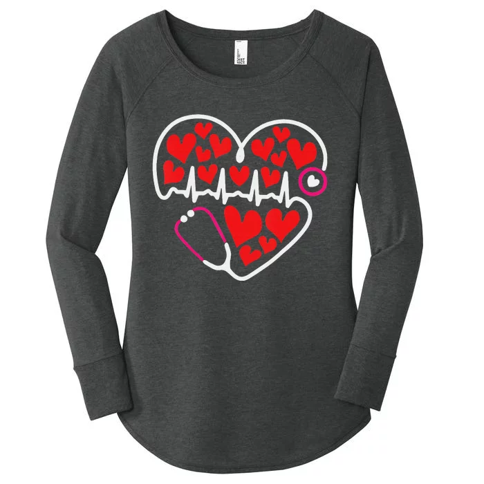 Stethoscope Heart Valentines Day Nurse RN LPN Women's Perfect Tri Tunic Long Sleeve Shirt