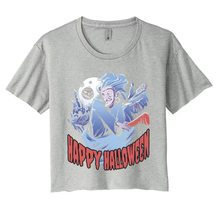 Scary Halloween Witch Full Moon Pumpkins Castle Cute Gift Women's Crop Top Tee