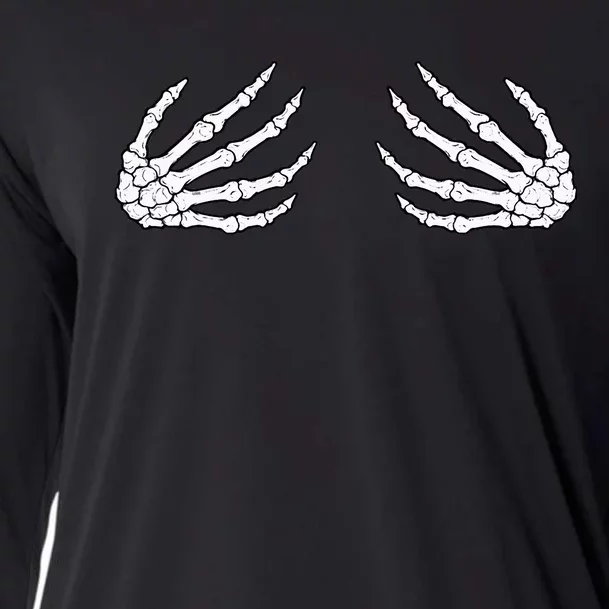 Skeleton Hands Women Spooky Halloween Rock Band Cooling Performance Long Sleeve Crew