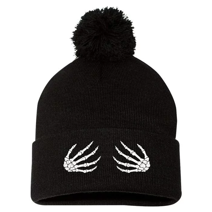 Skeleton Hands Women Spooky Halloween Rock Band S Pom Pom 12in Knit Beanie