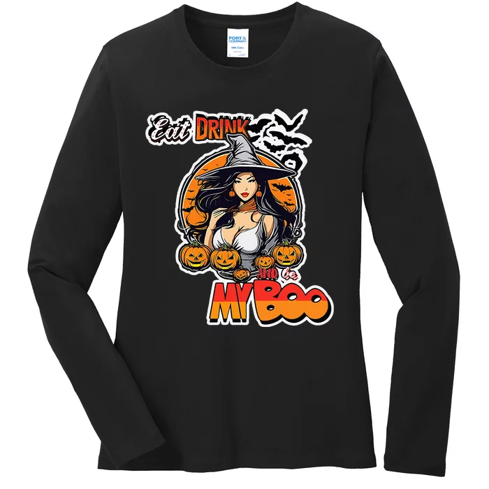 Spellbound Halloween Witch Eat Drink And Be My Boo Ladies Long Sleeve Shirt