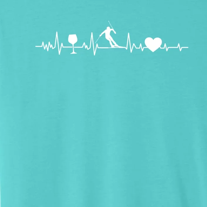 Skiing Heartbeat Wine Red Wine Skier Skiing Heartbeat Funny Gift ChromaSoft Performance T-Shirt