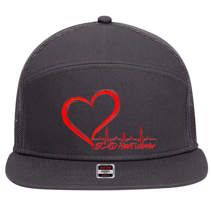 SCAD Heart Warrior Heartbeat Heart Health Awareness 7 Panel Mesh Trucker Snapback Hat