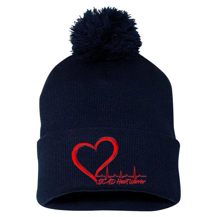 SCAD Heart Warrior Heartbeat Heart Health Awareness Pom Pom 12in Knit Beanie