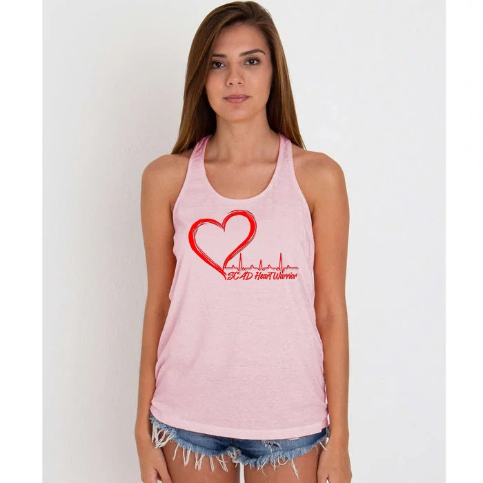 SCAD Heart Warrior Heartbeat Heart Health Awareness Women's Knotted Racerback Tank