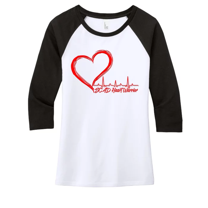 SCAD Heart Warrior Heartbeat Heart Health Awareness Women's Tri-Blend 3/4-Sleeve Raglan Shirt