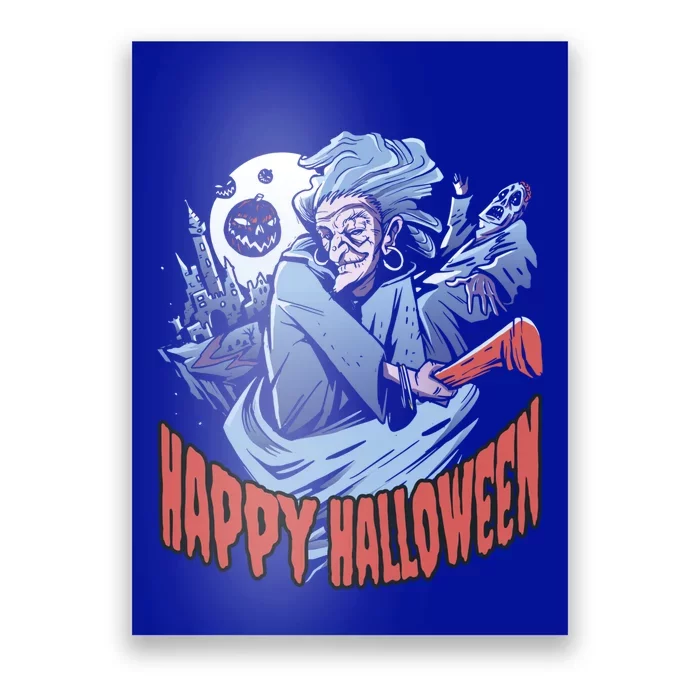 Scary Halloween Witch Full Moon Pumpkins Castle Great Gift Poster