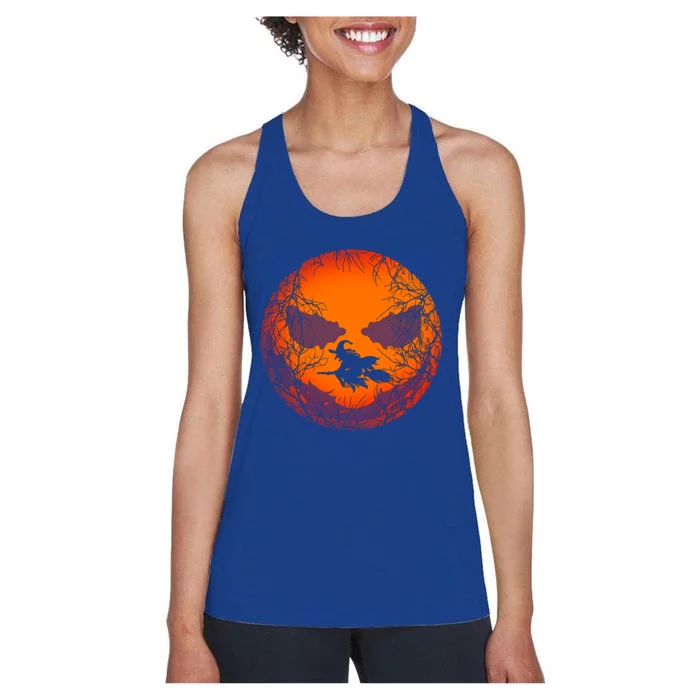 Scary Halloween Witch Wicked Moon Design Costume Cool Gift Women's Racerback Tank