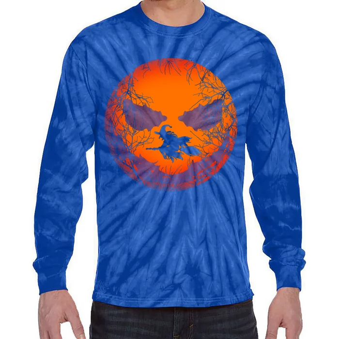 Scary Halloween Witch Wicked Moon Design Costume Cool Gift Tie-Dye Long Sleeve Shirt