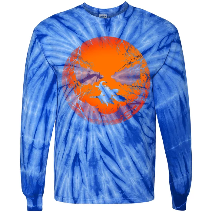 Scary Halloween Witch Wicked Moon Design Costume Cool Gift Tie-Dye Long Sleeve Shirt