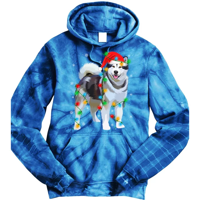 Santa Hat Xmas Lighting Siberian Husky Christmas Gift Tie Dye Hoodie