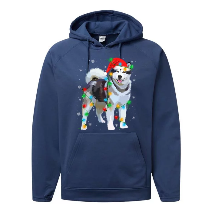 Santa Hat Xmas Lighting Siberian Husky Christmas Gift Performance Fleece Hoodie