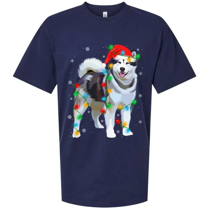 Santa Hat Xmas Lighting Siberian Husky Christmas Gift Sueded Cloud Jersey T-Shirt