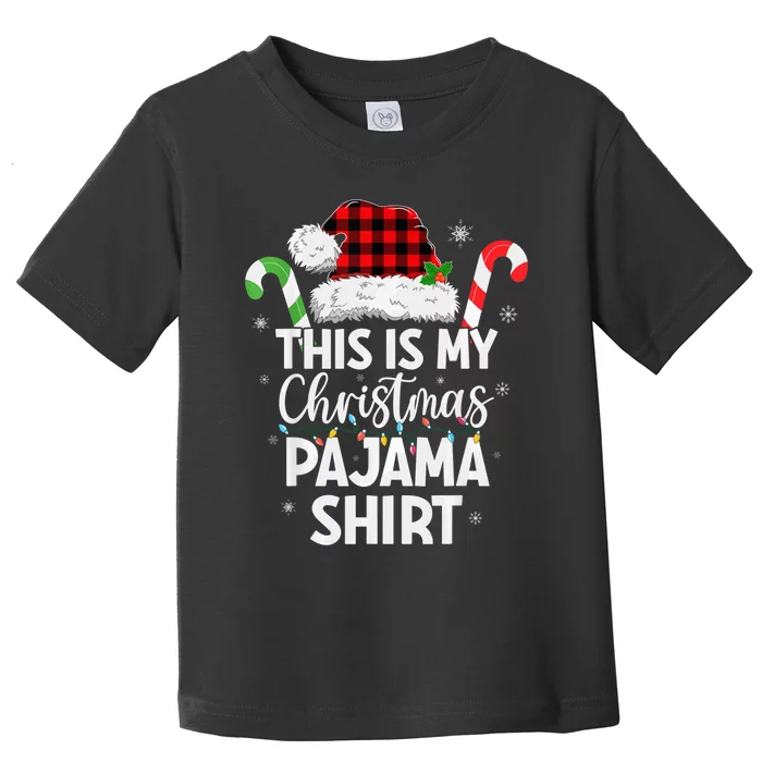 Santa Hat Xmas Lights Red Plaid Funny This is My Christmas Toddler T-Shirt