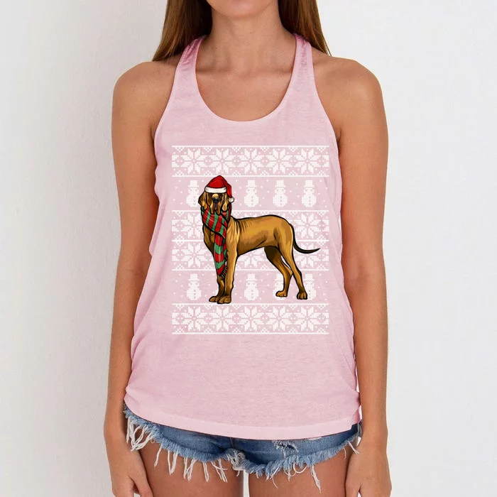 Santa Hat Xmas Brown Great Dane Ugly Christmas Gift Women's Knotted Racerback Tank