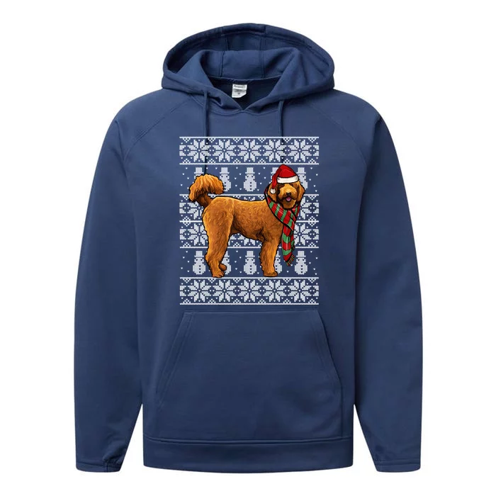 Santa Hat Xmas Brown Poodle Ugly Christmas Gift Performance Fleece Hoodie