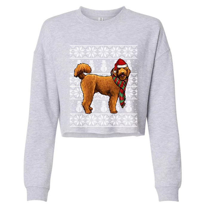 Santa Hat Xmas Brown Poodle Ugly Christmas Gift Cropped Pullover Crew