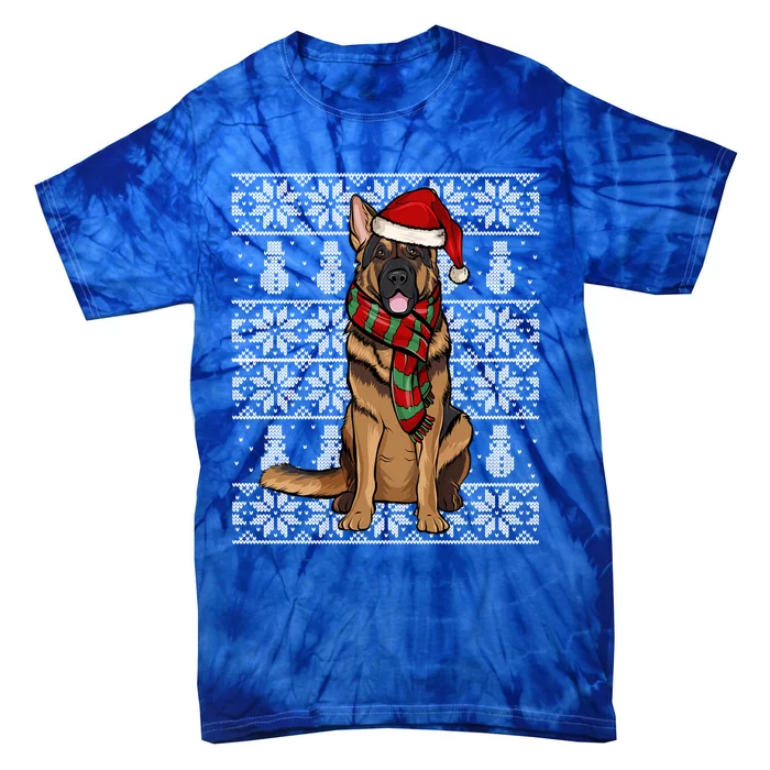 Santa Hat Xmas Ger Shepherd Ugly Christmas Gift Tie-Dye T-Shirt